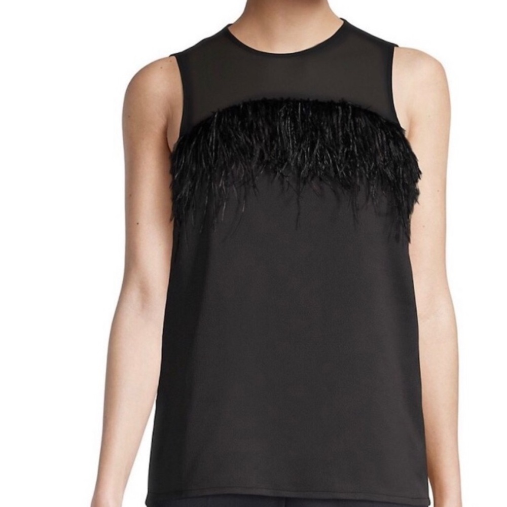 Michael Kors feather black sleeveless Top. Small. NWT. Enhances bust.